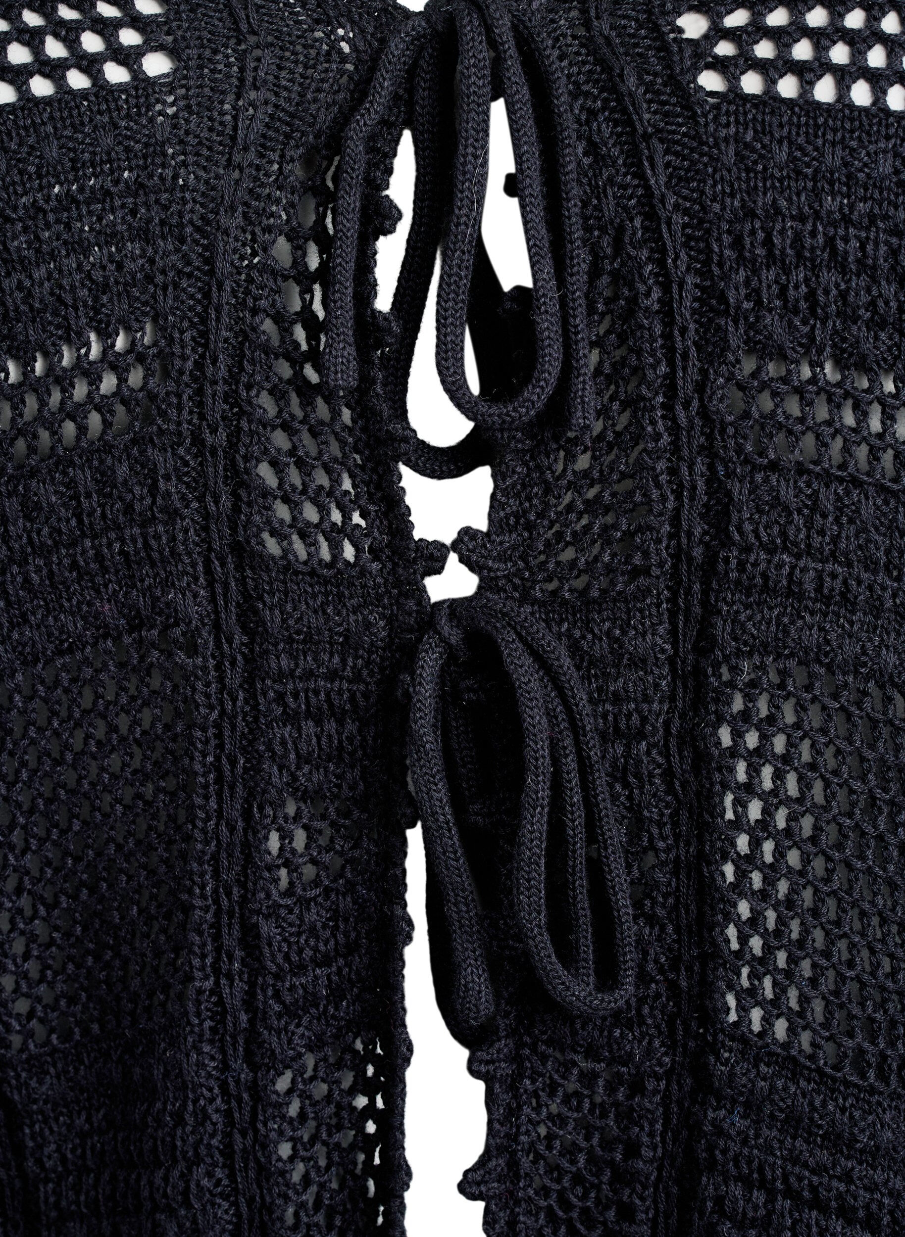 ZizziStrickjacke mit Bindeb&auml;ndern und Lochmuster, Schwarz, Packshot image number 2