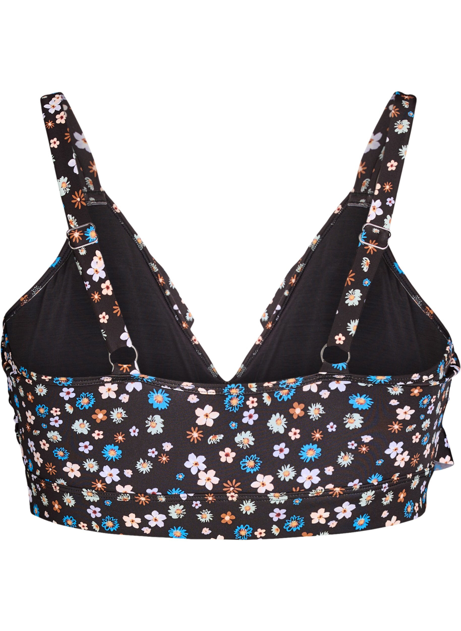 ZizziGebl&uuml;mtes Bikinioberteil mit R&uuml;schendetails, Braun, Packshot image number 1