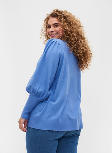 Bluse mit Ballonärmeln und dekorativen Knöpfen, Ultramarine Mel, Model image number 1