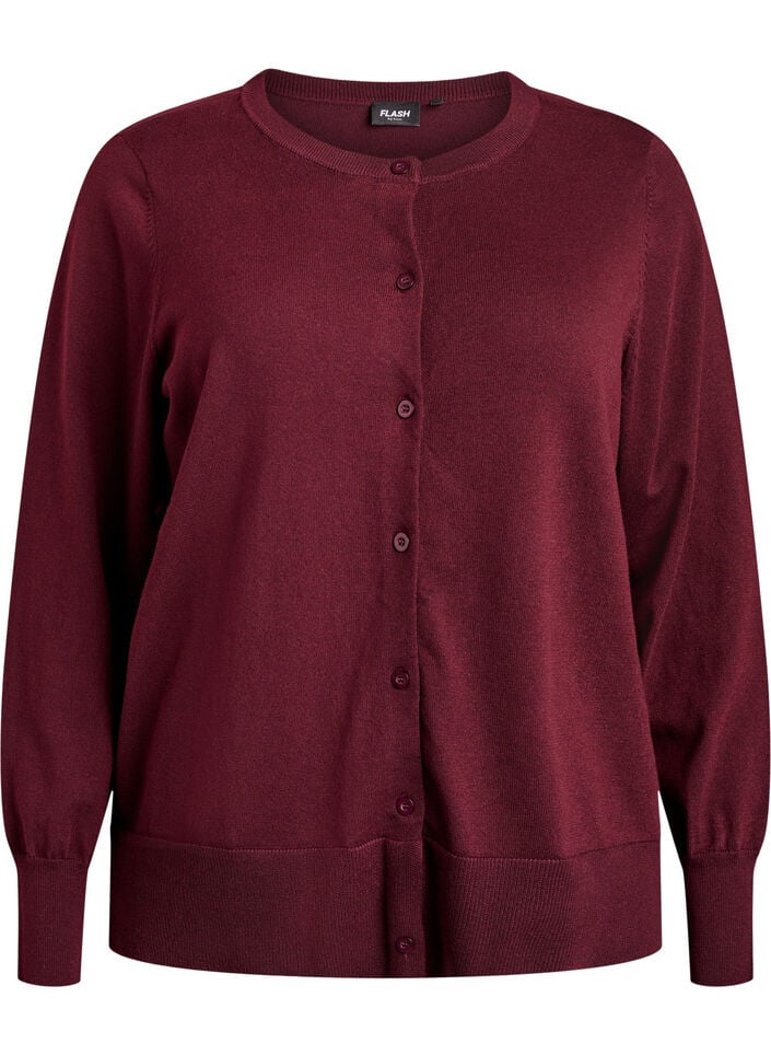 Feinstrick-Strickjacke mit Rundhalsausschnitt, Rot, Packshot image number 0