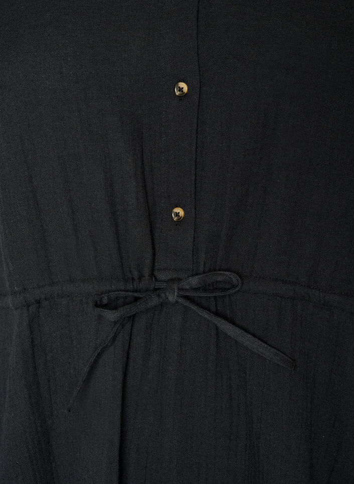 &Auml;rmelloses Kleid aus Baumwoll-Musselin mit Bindeband, Schwarz, Packshot image number 2
