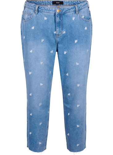 Mille Mom Fit Jeans mit Herzen, Light blue denim, Packshot image number 0