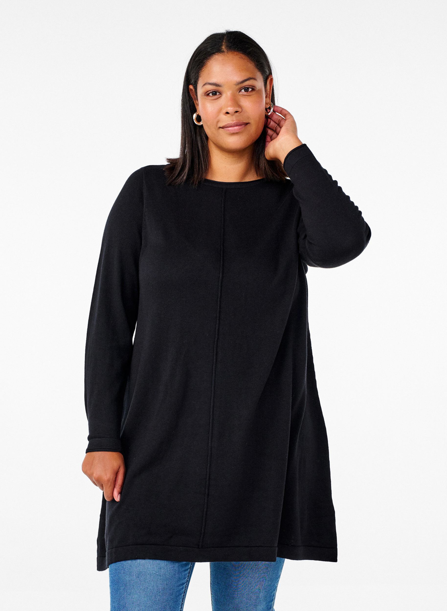 ZizziStrickkleid aus Baumwoll-Viskose-Mischung, Schwarz, Model image number 0