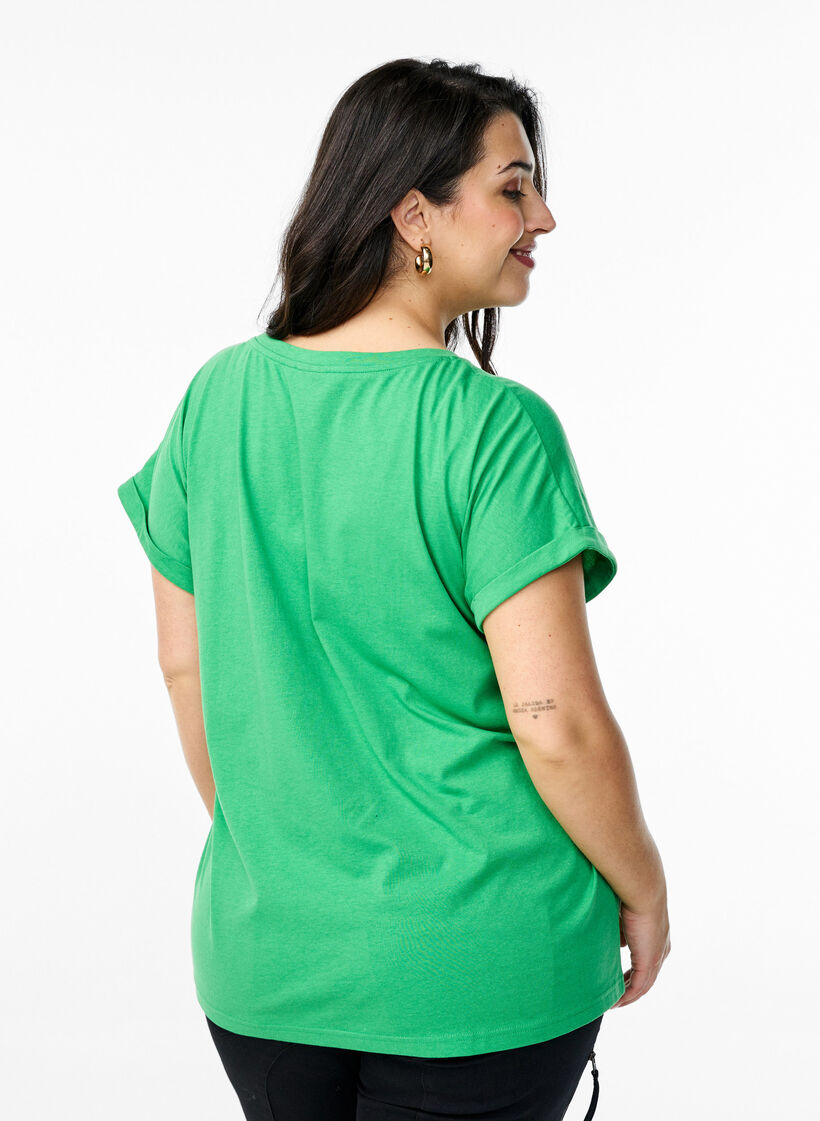 Kurz&auml;rmliges T-Shirt aus einer Baumwollmischung, Gr&uuml;n, Model image number 2