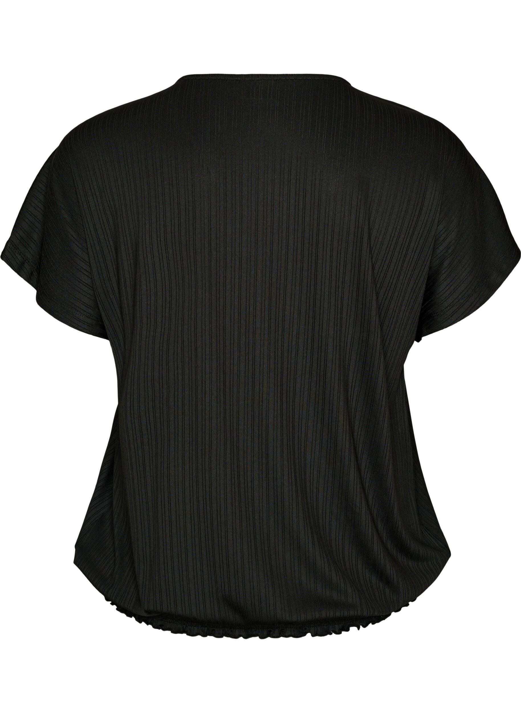 ZizziJersey-Bluse mit strukturierten Streifen und Smocksaum, Schwarz, Packshot image number 1
