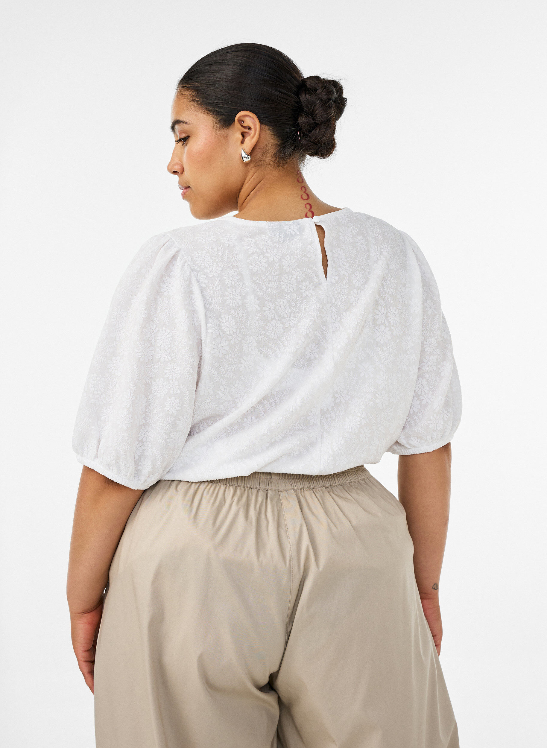 ZizziBluse mit Struktur und kurzen &Auml;rmeln, Wei&szlig;, Model image number 2