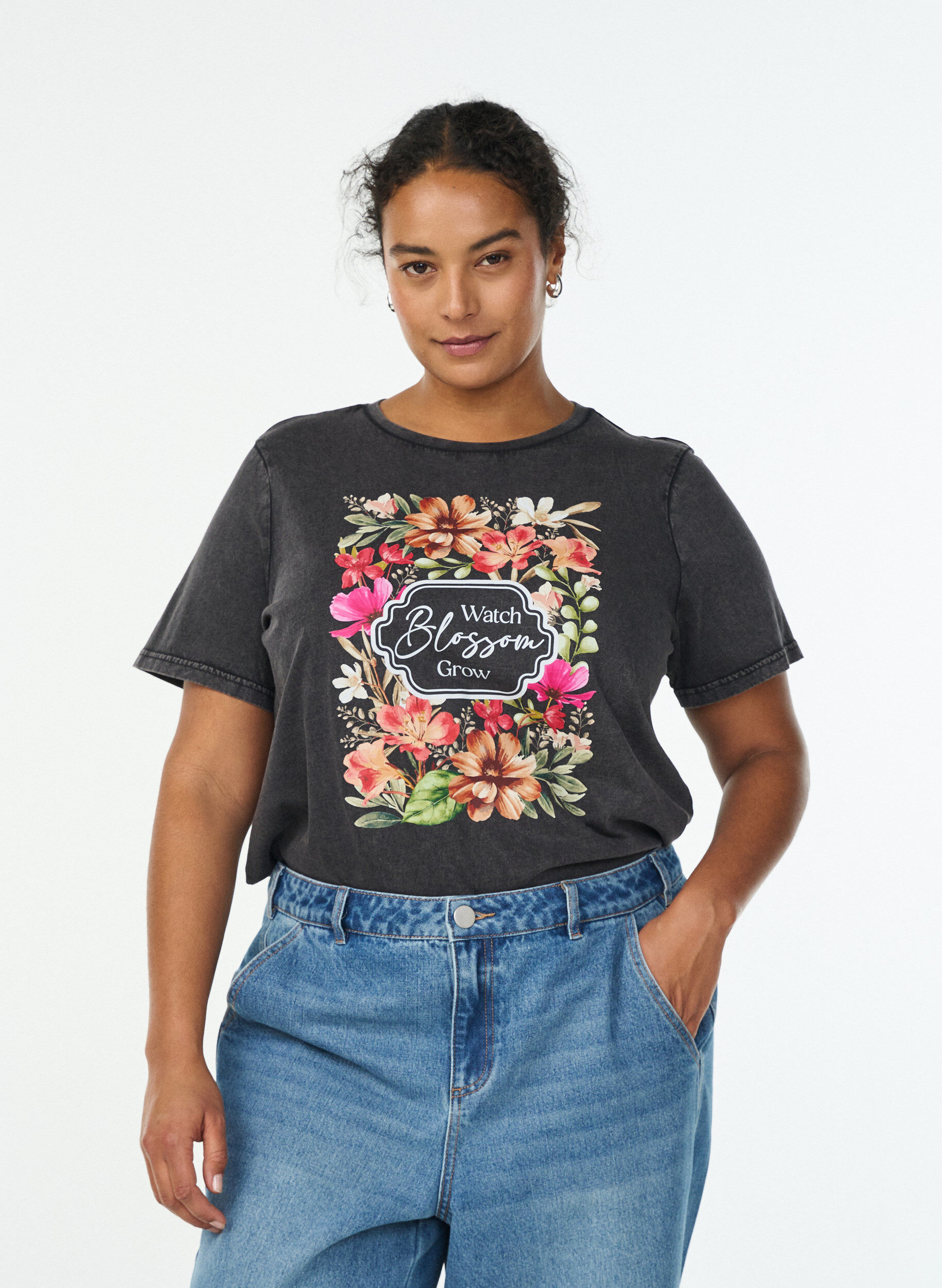 ZizziT-Shirt aus Bio-Baumwolle mit Print, Grau, Model image number 0