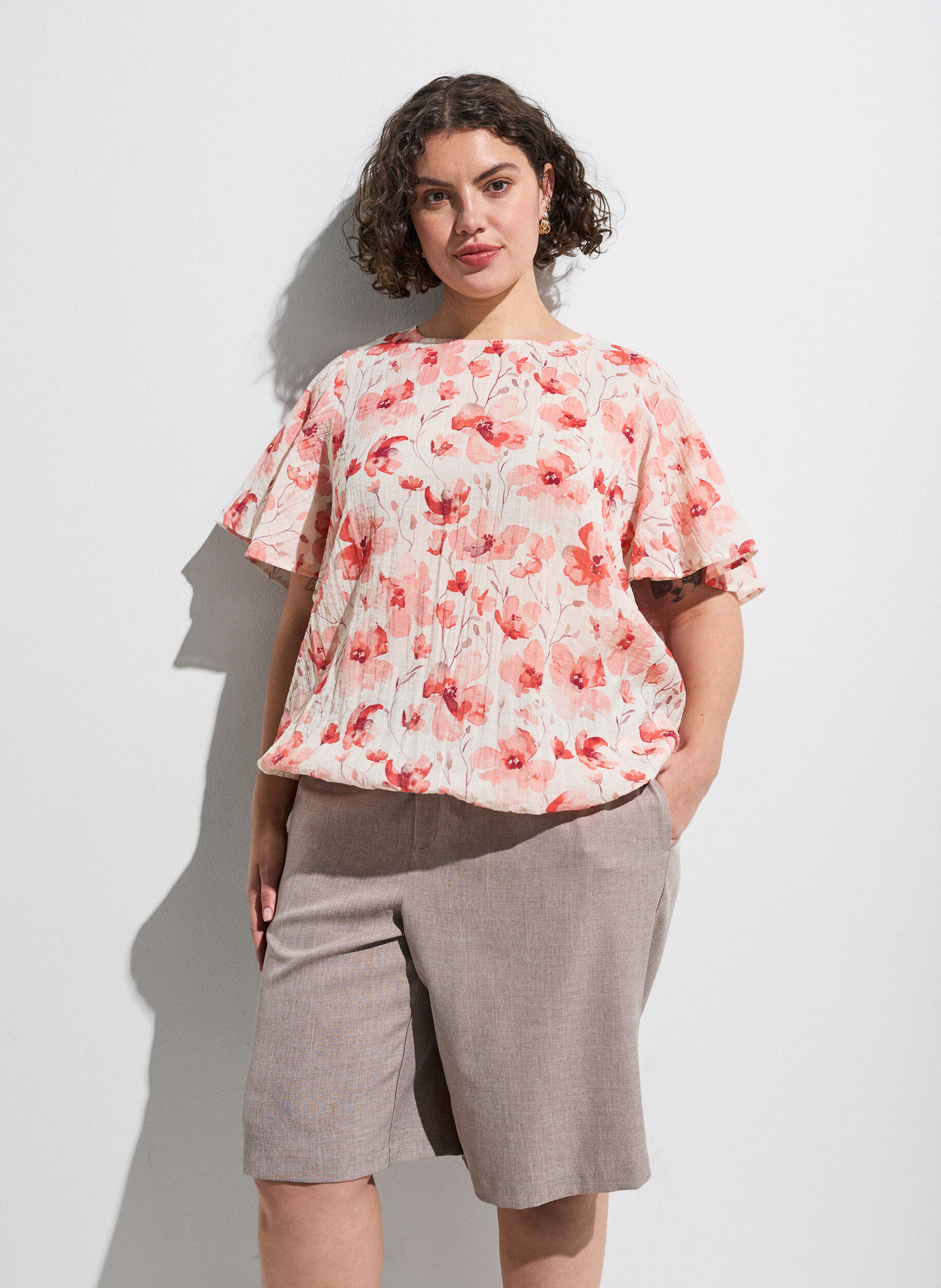 ZizziBluse mit Ballonform und Fl&uuml;gel&auml;rmeln, Orange, Image image number 0
