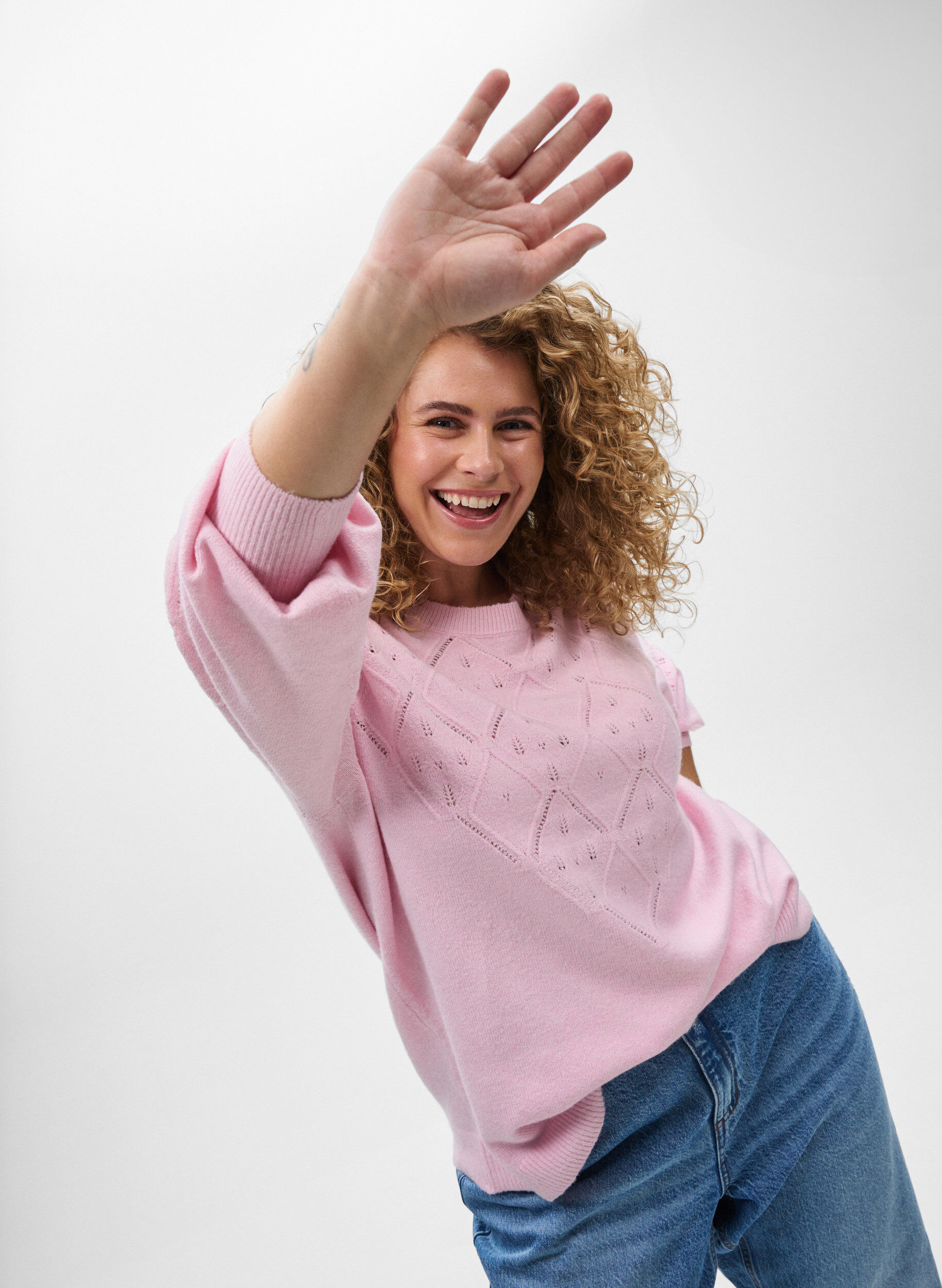 ZizziStricktop mit Lochmuster und Ballon&auml;rmeln, Rot, Model image number 2