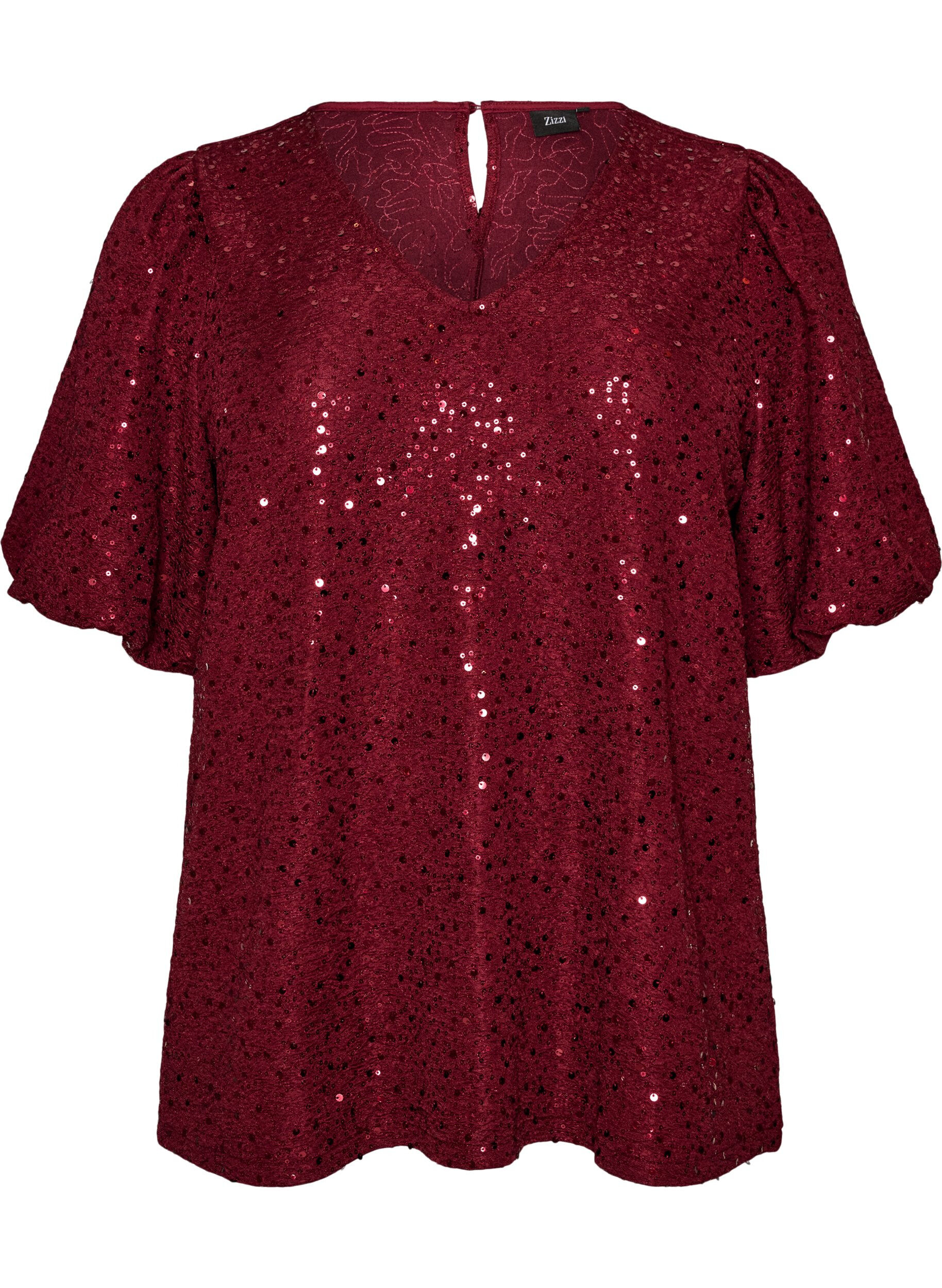 ZizziPaillettenbluse mit Ballon&auml;rmeln, Rot, Packshot image number 0