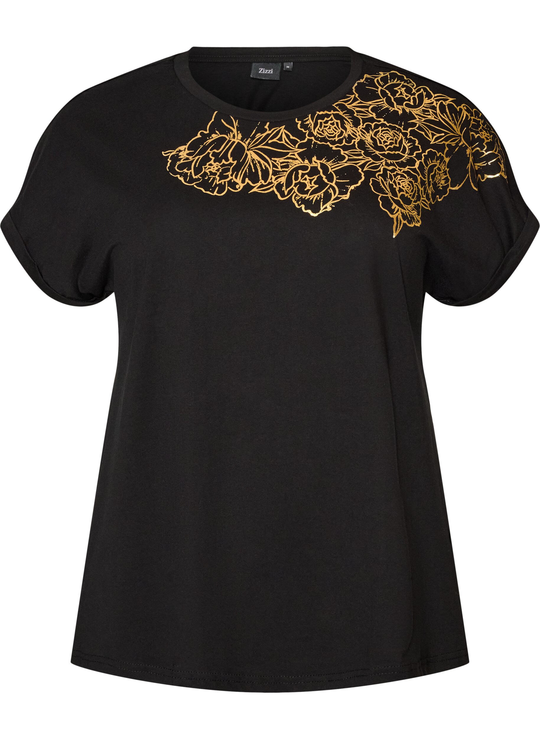 ZizziT-Shirt aus Baumwolle mit Blumenprint, Schwarz, Packshot image number 0