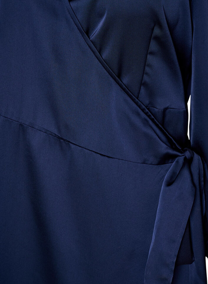 Kurzes Satinkleid im Wickeldesign, Blau, Packshot image number 2