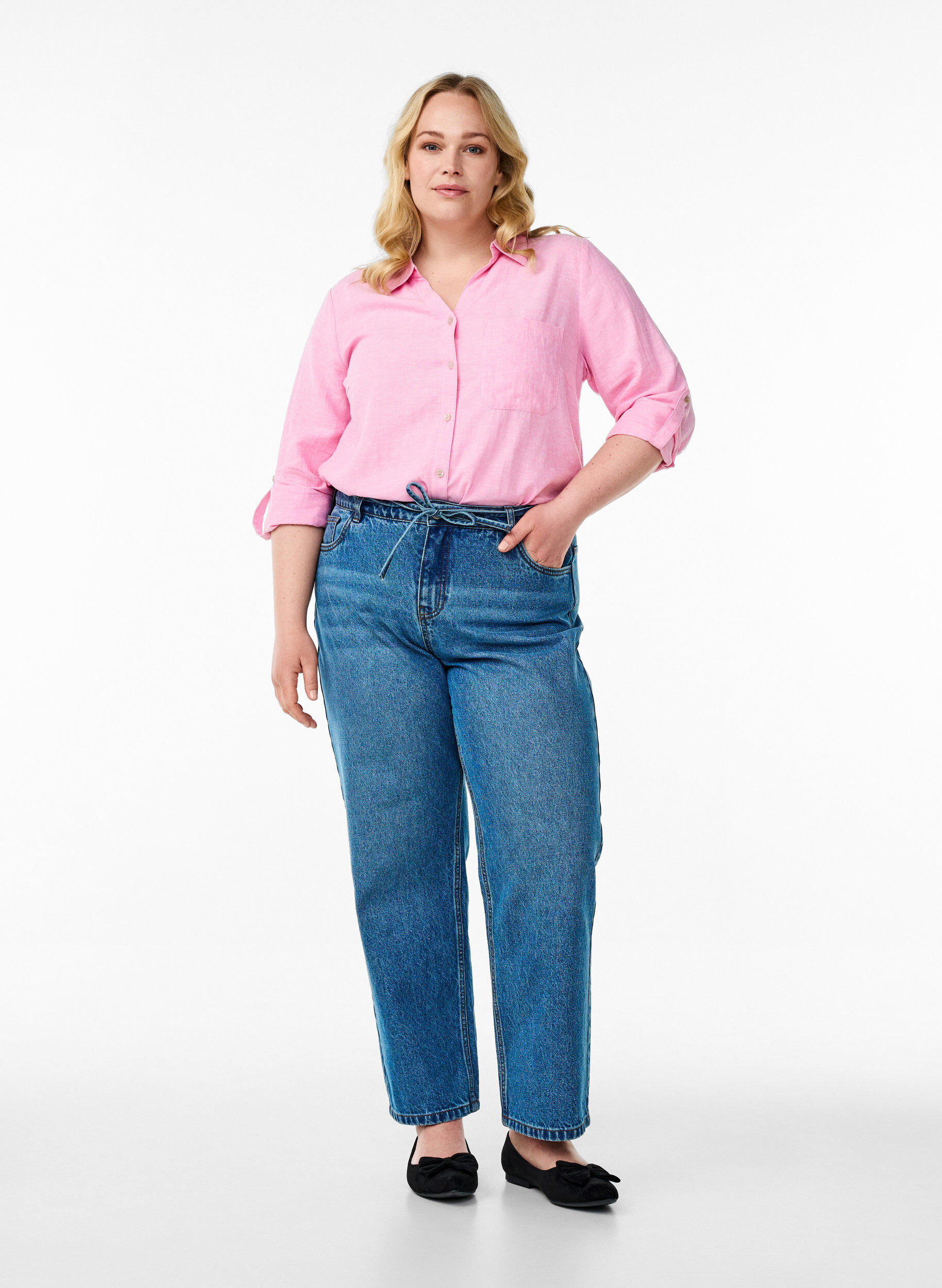 ZizziBluse aus Leinen und Viskose mit 3/4-&Auml;rmeln, Pink, Model image number 1