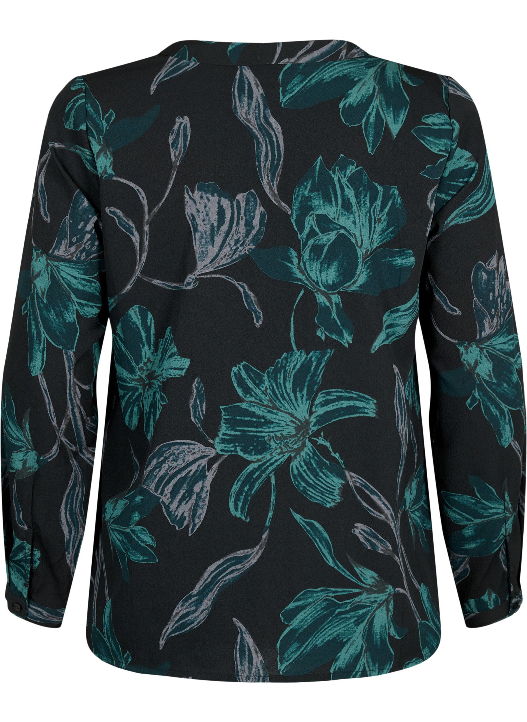 ZizziFLASH &ndash; Lang&auml;rmlige Bluse mit Druck, Black Scarab Flower, Packshot image number 1