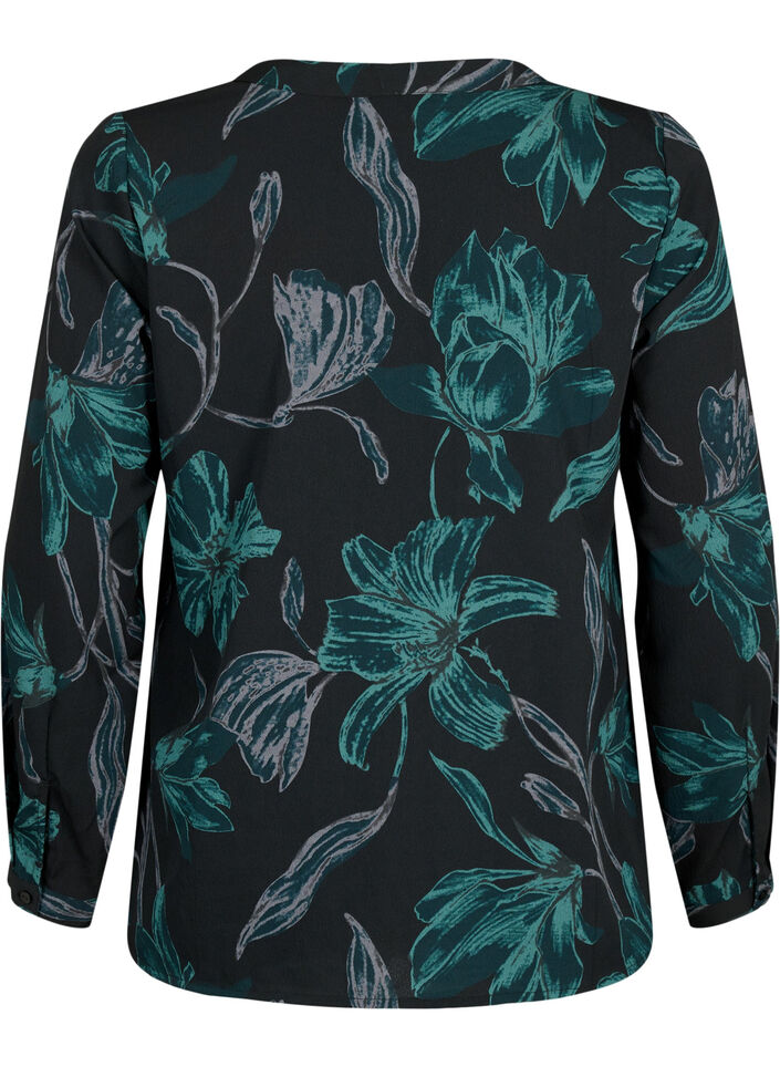 FLASH &ndash; Lang&auml;rmlige Bluse mit Druck, Black Scarab Flower, Packshot image number 1