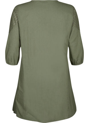 Kleid aus einer Baumwollmischung mit Leinen und Häkeldetails, Deep Lichen Green, Packshot image number 1