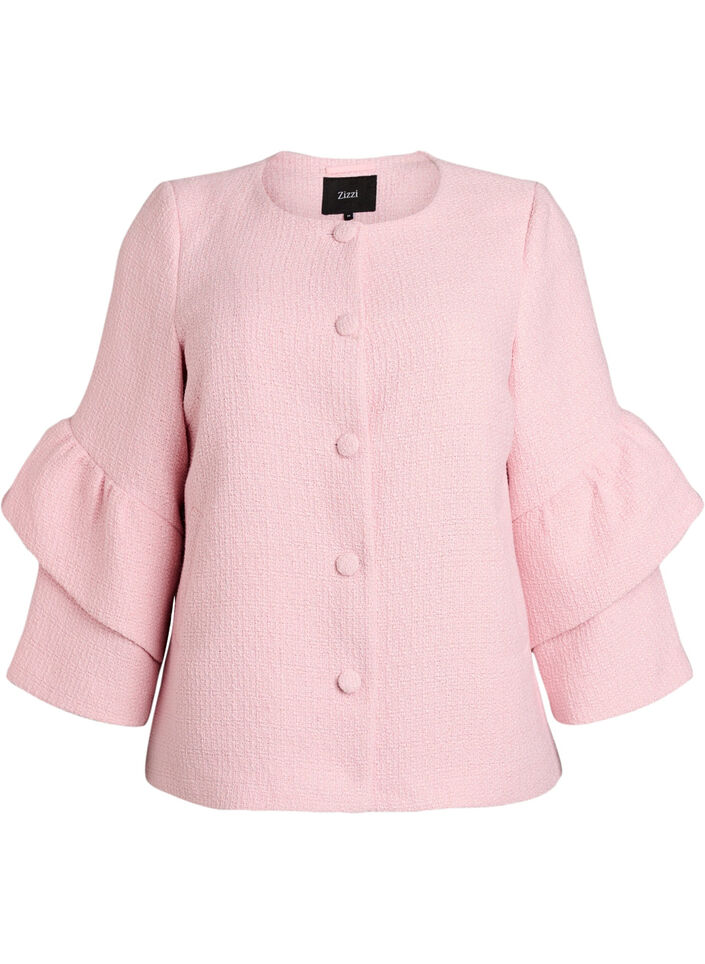 Jacke aus Boucl&eacute; mit R&uuml;schendetails, Pink, Packshot image number 0