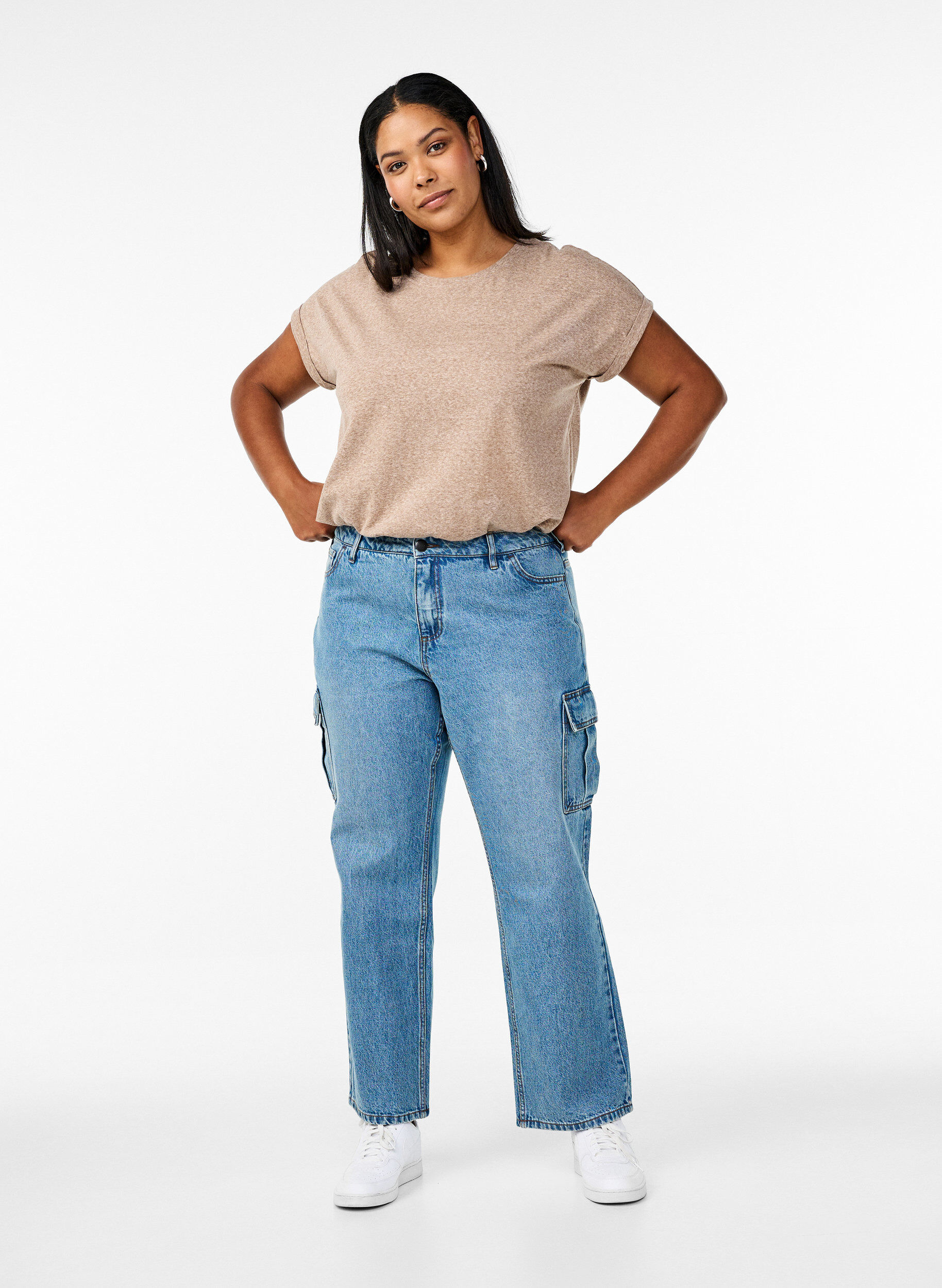 ZizziMelange T-Shirt mit kurzen &Auml;rmeln, Braun, Model image number 1