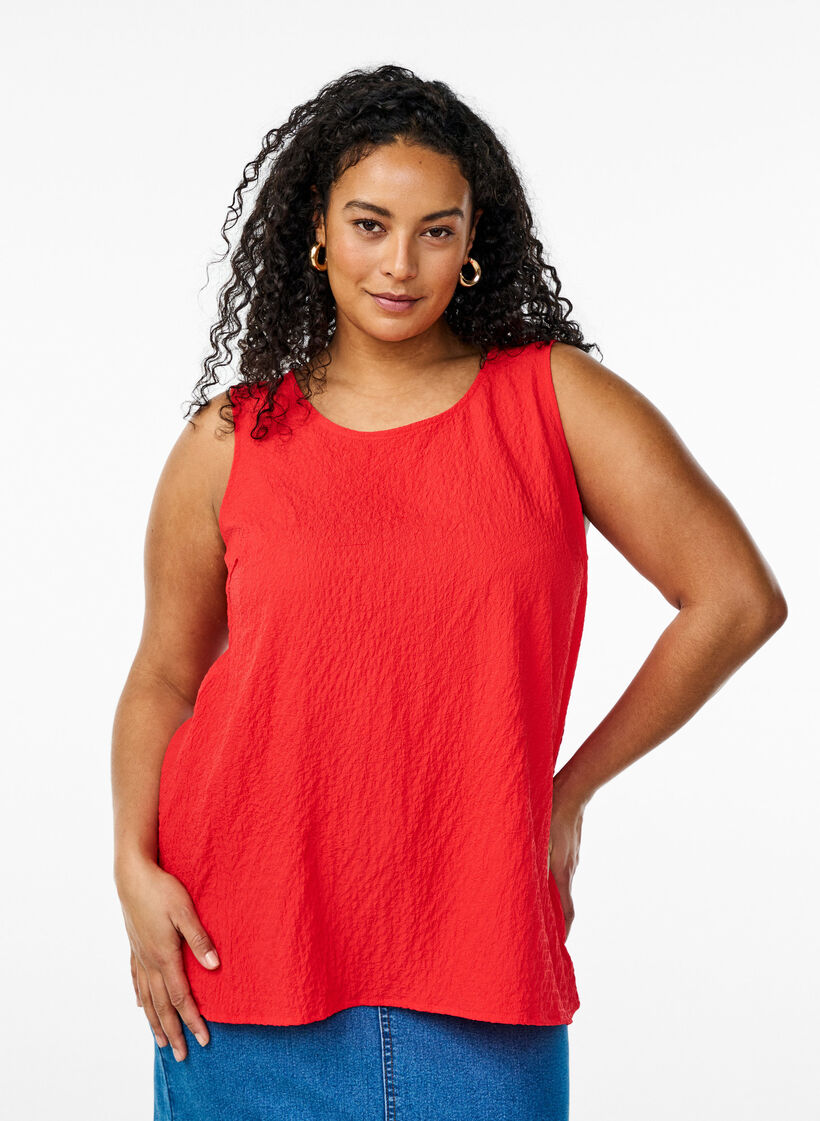 &Auml;rmelloses Top mit Struktur, Rot, Model image number 0