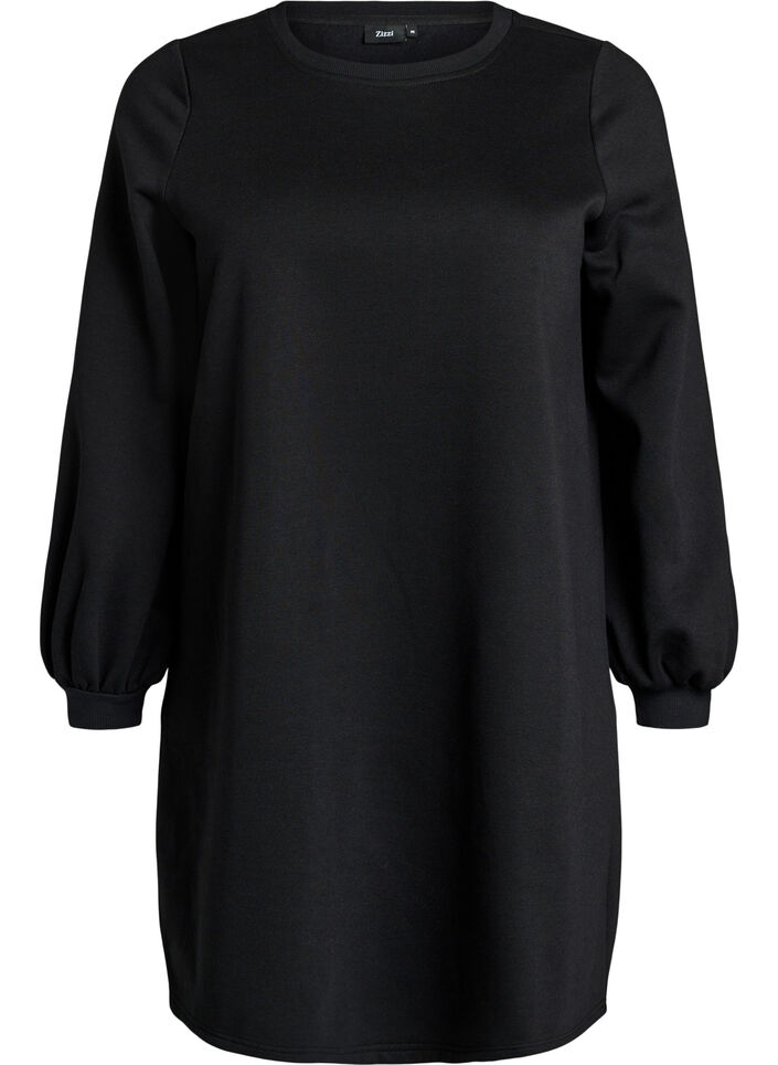 Kurzes Kleid aus Sweat mit Ballon&auml;rmeln, Schwarz, Packshot image number 0
