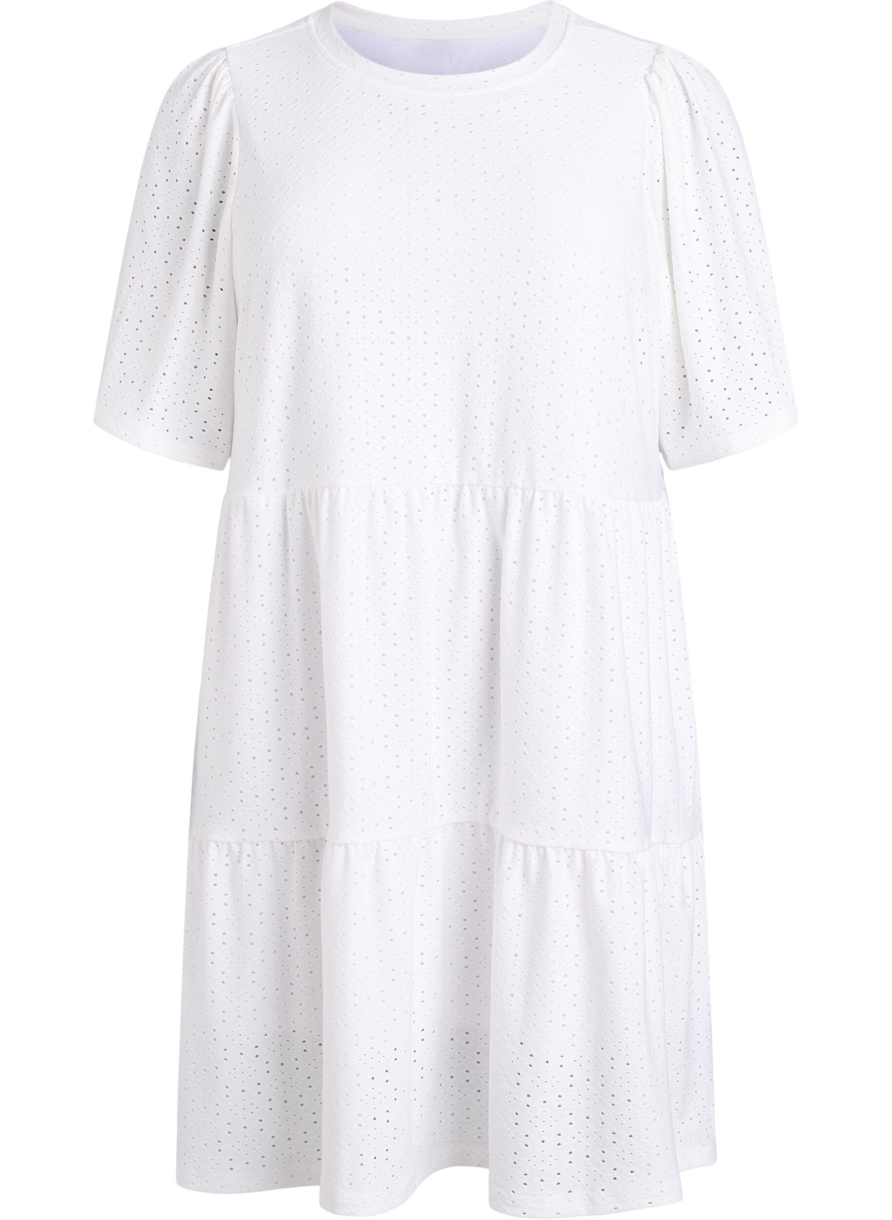 ZizziKurzes Kleid mit Spitzenmuster und Lagenrock, Wei&szlig;, Packshot image number 0