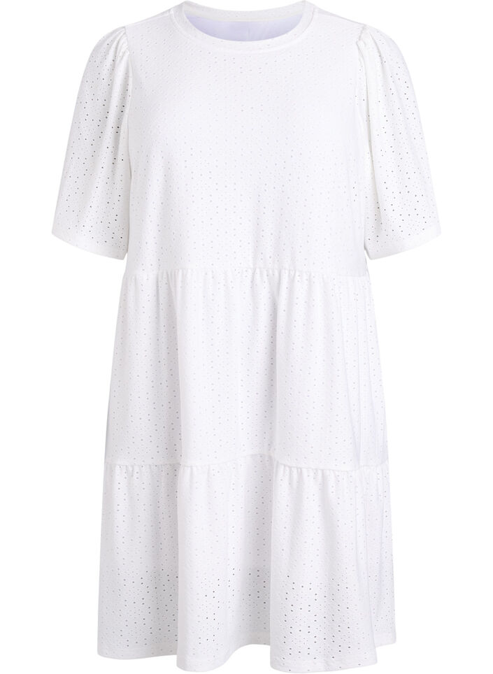 Kurzes Kleid mit Spitzenmuster und Lagenrock, Wei&szlig;, Packshot image number 0