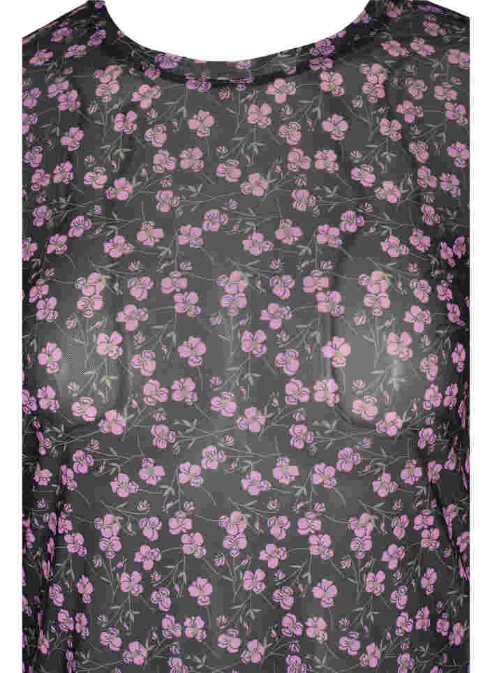 Langarm Bluse mit Mesh und Print, Flower AOP, Packshot image number 2