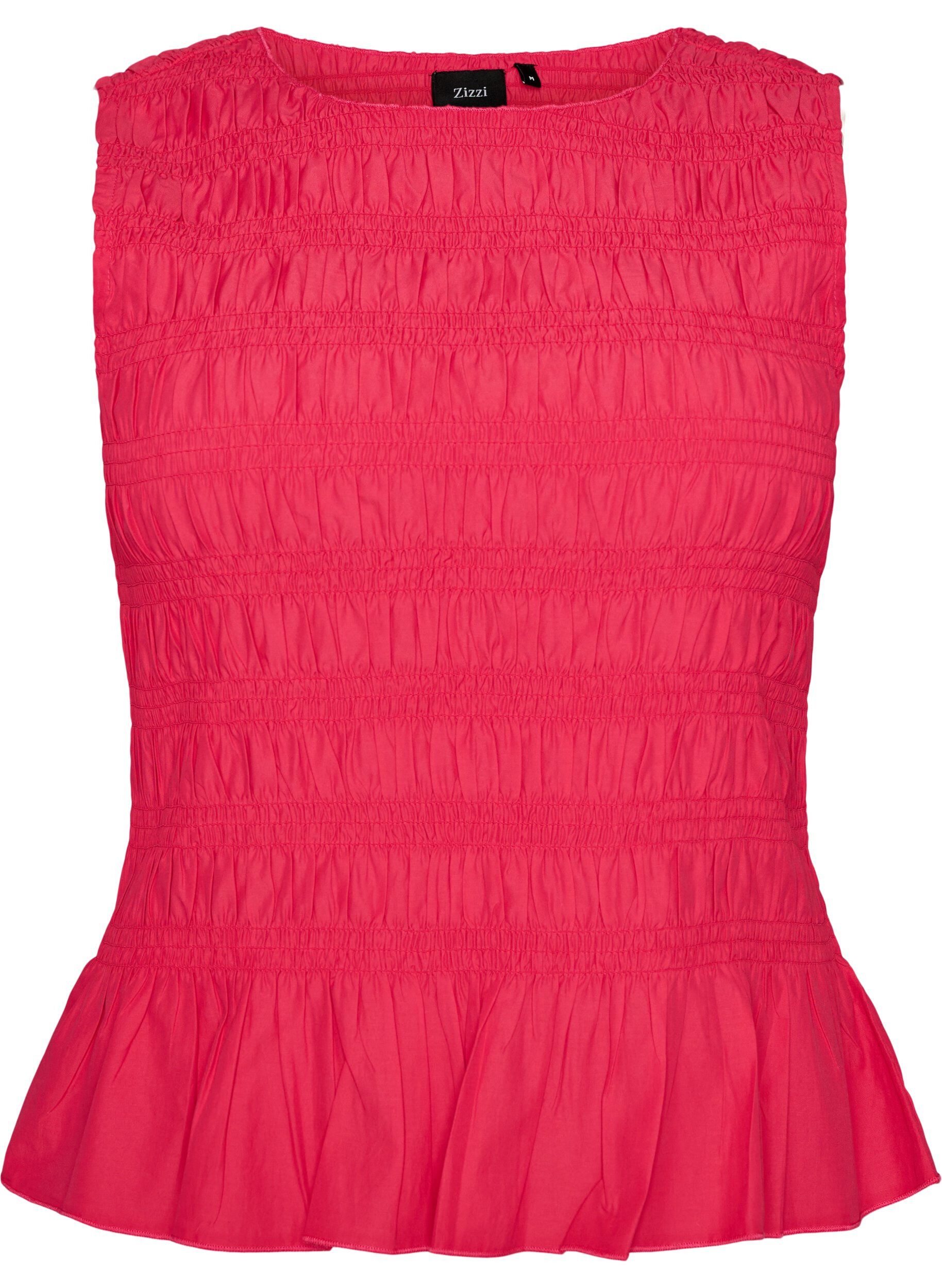 Smocktop mit U-Boot-Ausschnitt und Peplumsaum