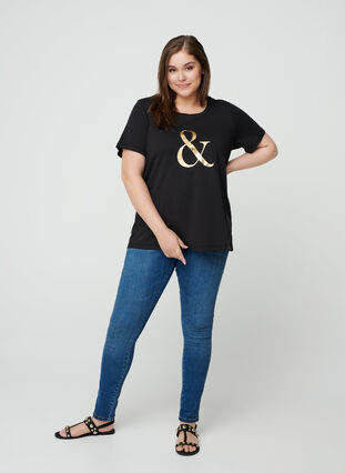 Kurzarm T-Shirt mit Print, Black , Model image number 2