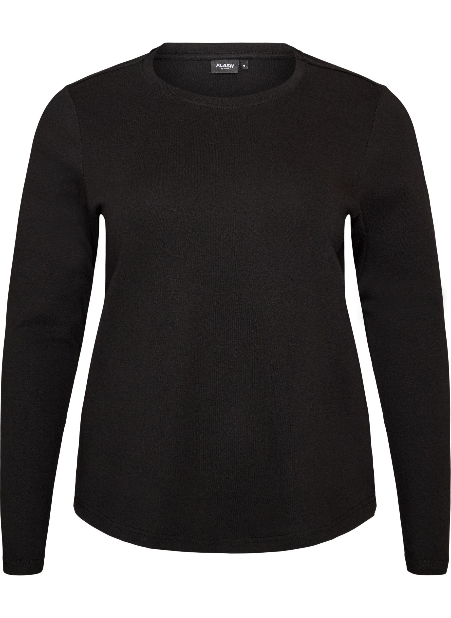ZizziLangarm-Basic-T-Shirt mit Rundhalsausschnitt, Schwarz, Packshot image number 0