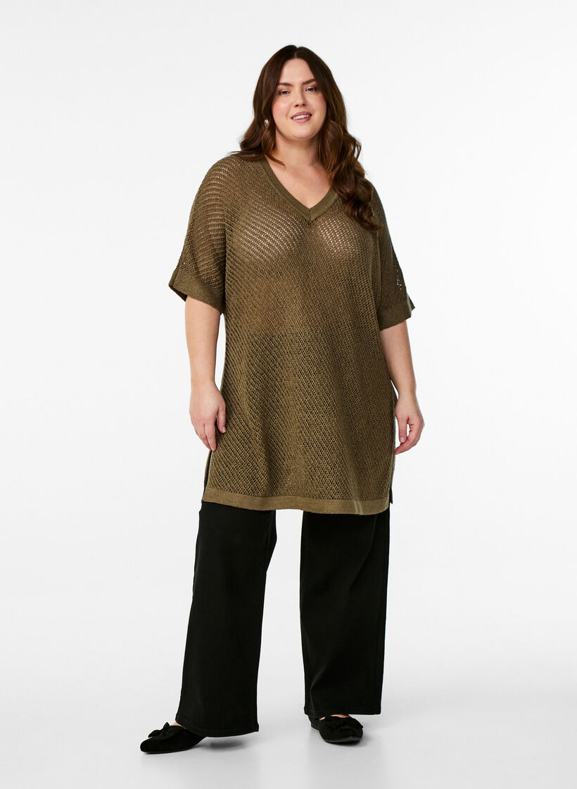 FLASH - Kurzarmpullover mit V-Ausschnitt, Grün, Model image number 1