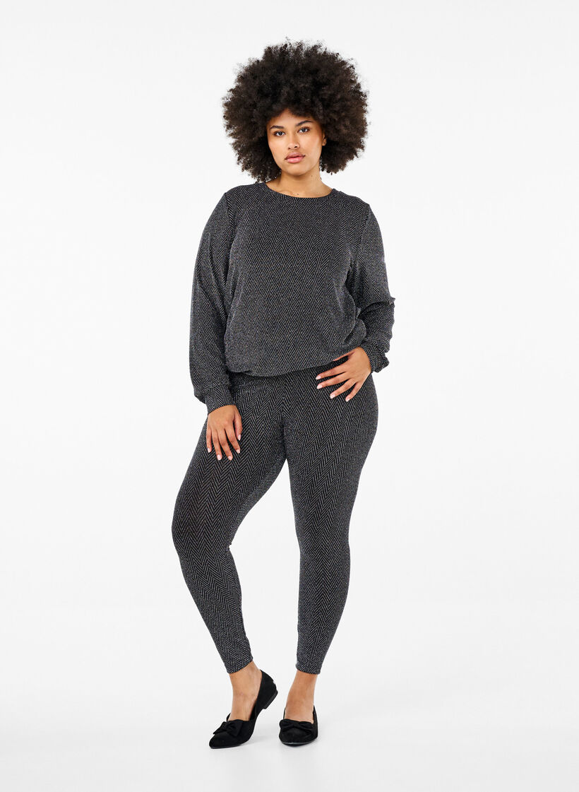 Bluse mit Schimmermuster, Silver ZigZagShimmer, Model image number 2