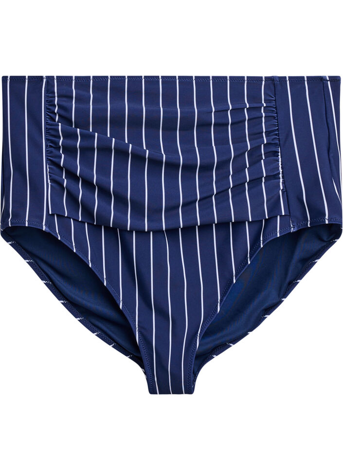 Hoch taillierte Bikinihose mit Print, Dark Blue Stripe AOP, Packshot image number 0