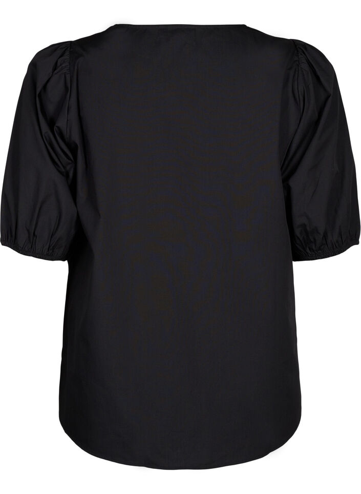 Kurzärmelige Bluse mit Spitzendetail, Black, Packshot image number 1