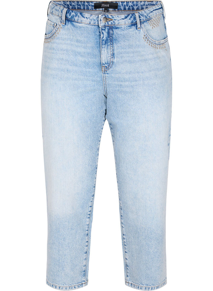 Cropped Vera Jeans mit Nieten, Light blue denim, Packshot image number 0
