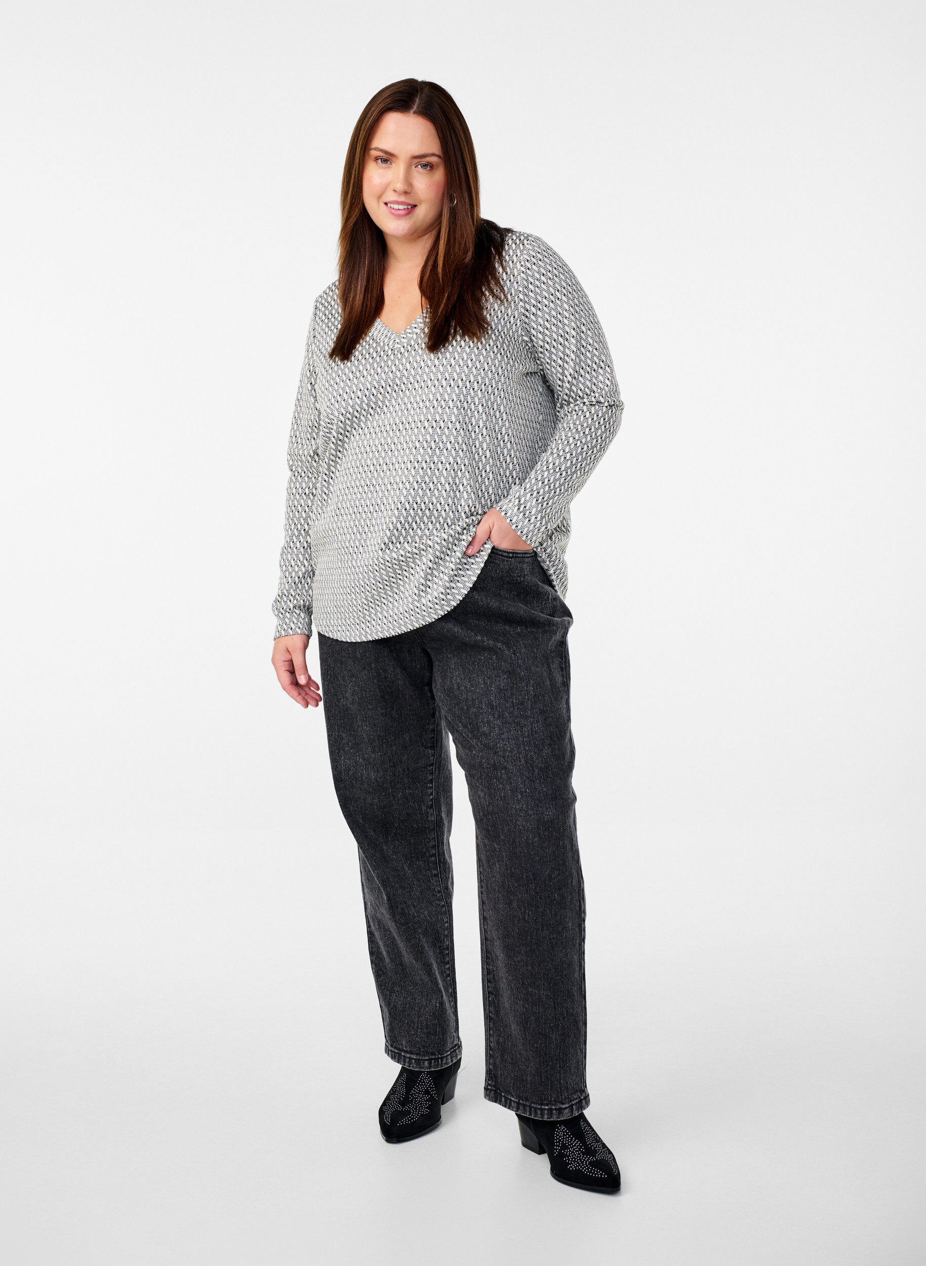 ZizziBluse mit Musterstruktur und Glitzerfaden, Grau, Model image number 1