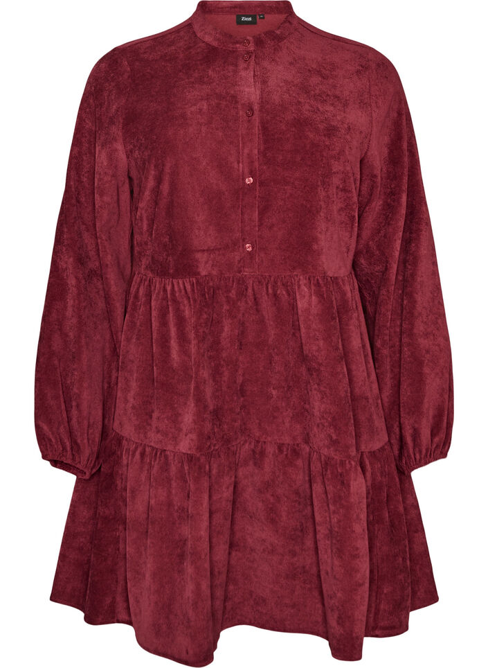 Cordkleid in A-Linie mit Stehkragen, Rot, Packshot image number 0