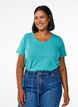 Einfarbiges basic T-Shirt aus Baumwolle, Blau, Model image number 0
