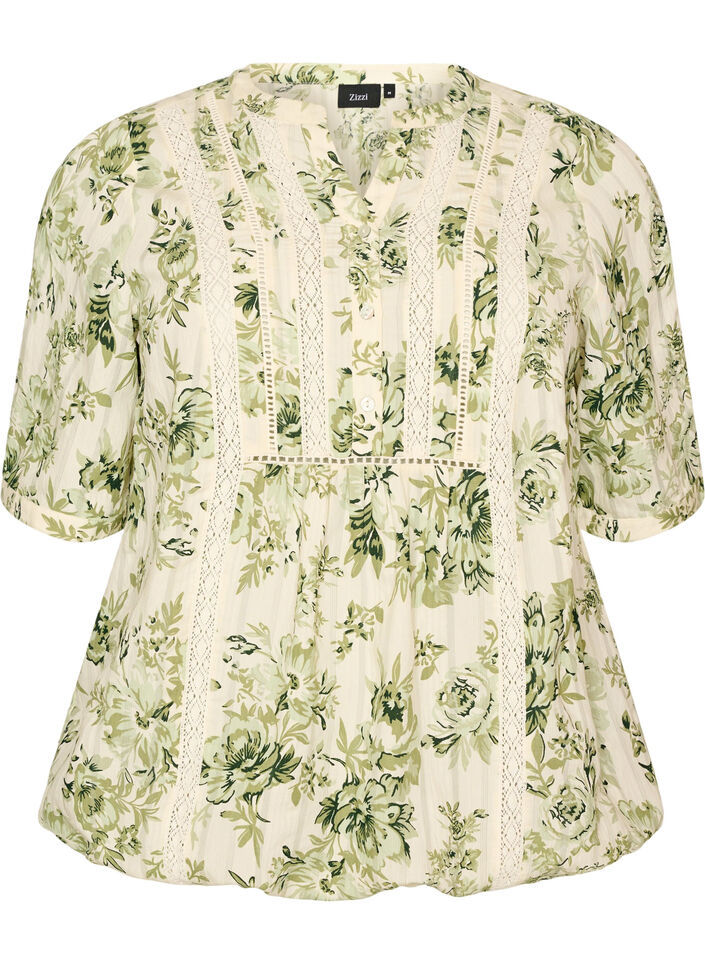 Bluse mit Print und 1/2-&Auml;rmeln, Gr&uuml;n, Packshot image number 0
