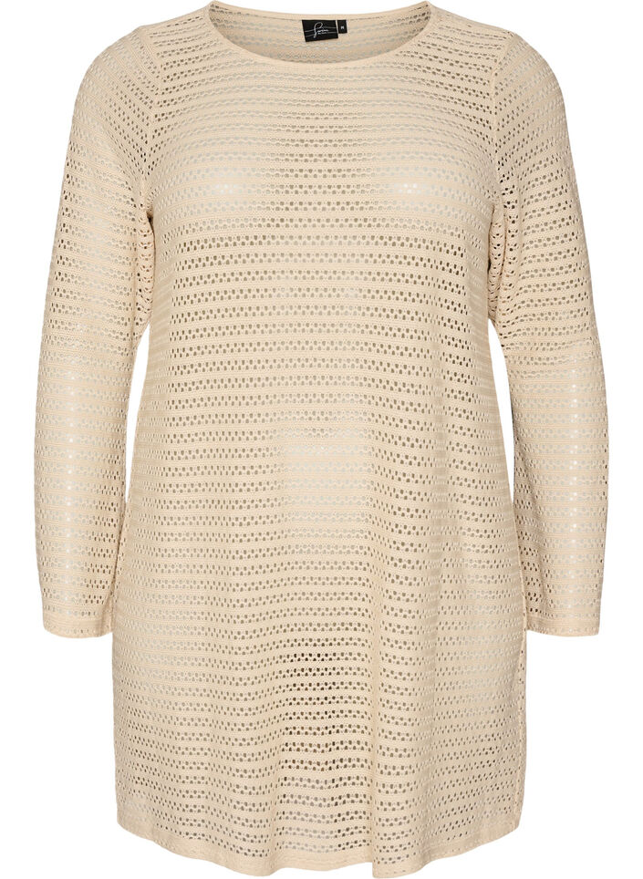 Strandkleid mit Lochstickerei und langen &Auml;rmeln, Beige, Packshot image number 0