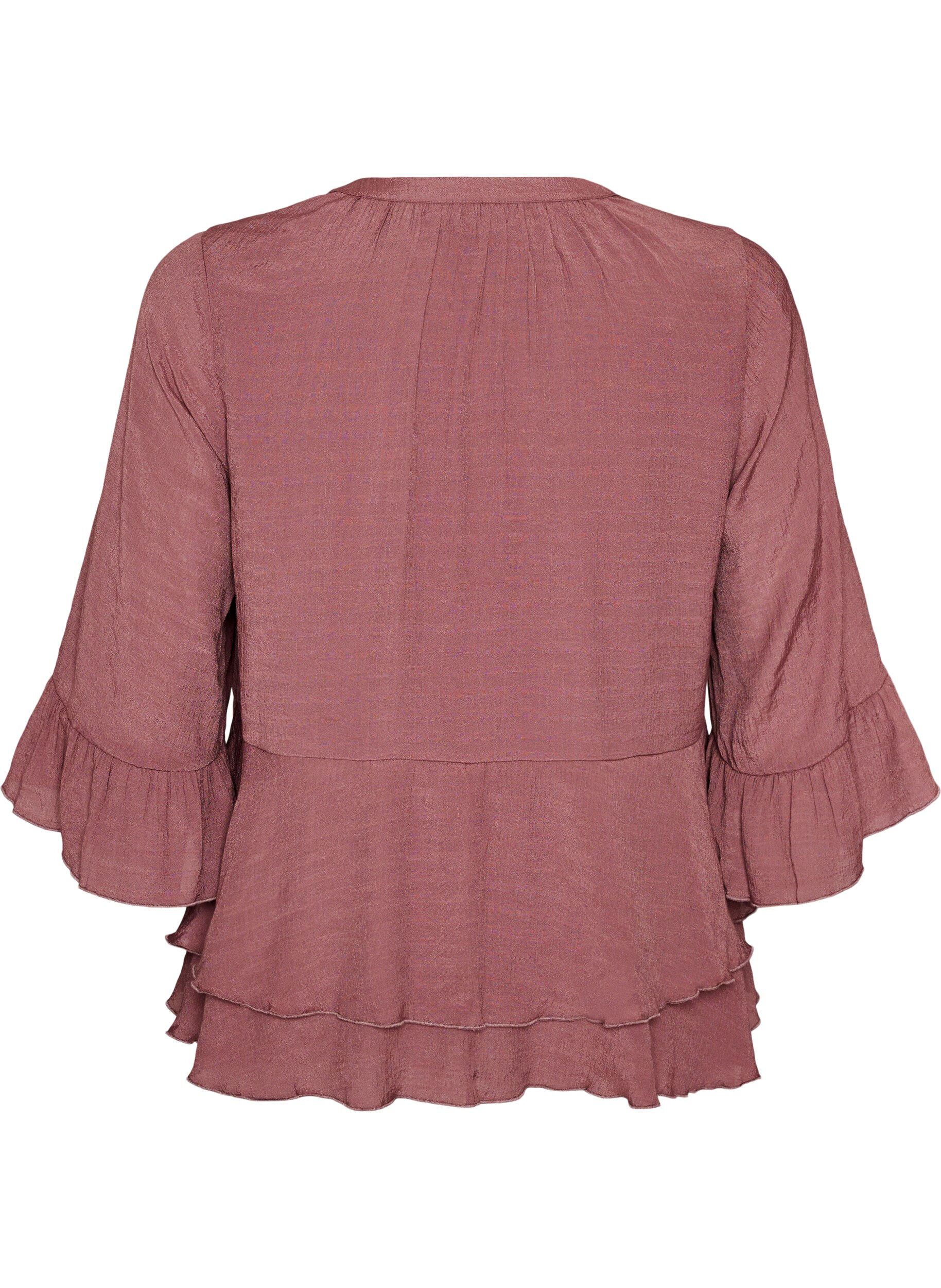 ZizziBluse mit 3/4-&Auml;rmeln und R&uuml;schendetails, Rot, Packshot image number 1