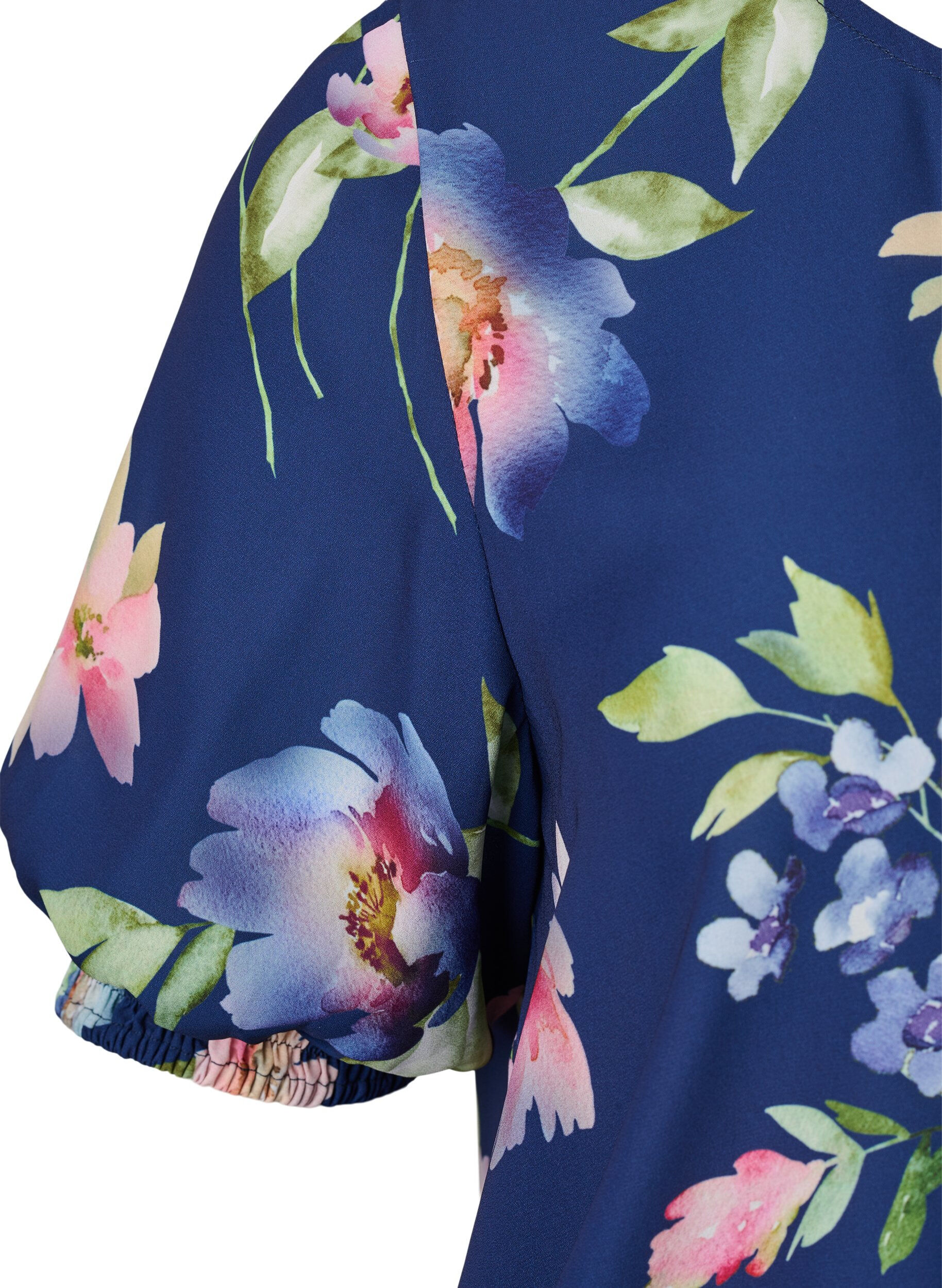 ZizziGebl&uuml;mte Bluse mit Smock, Blueprint Flower AOP, Packshot image number 2
