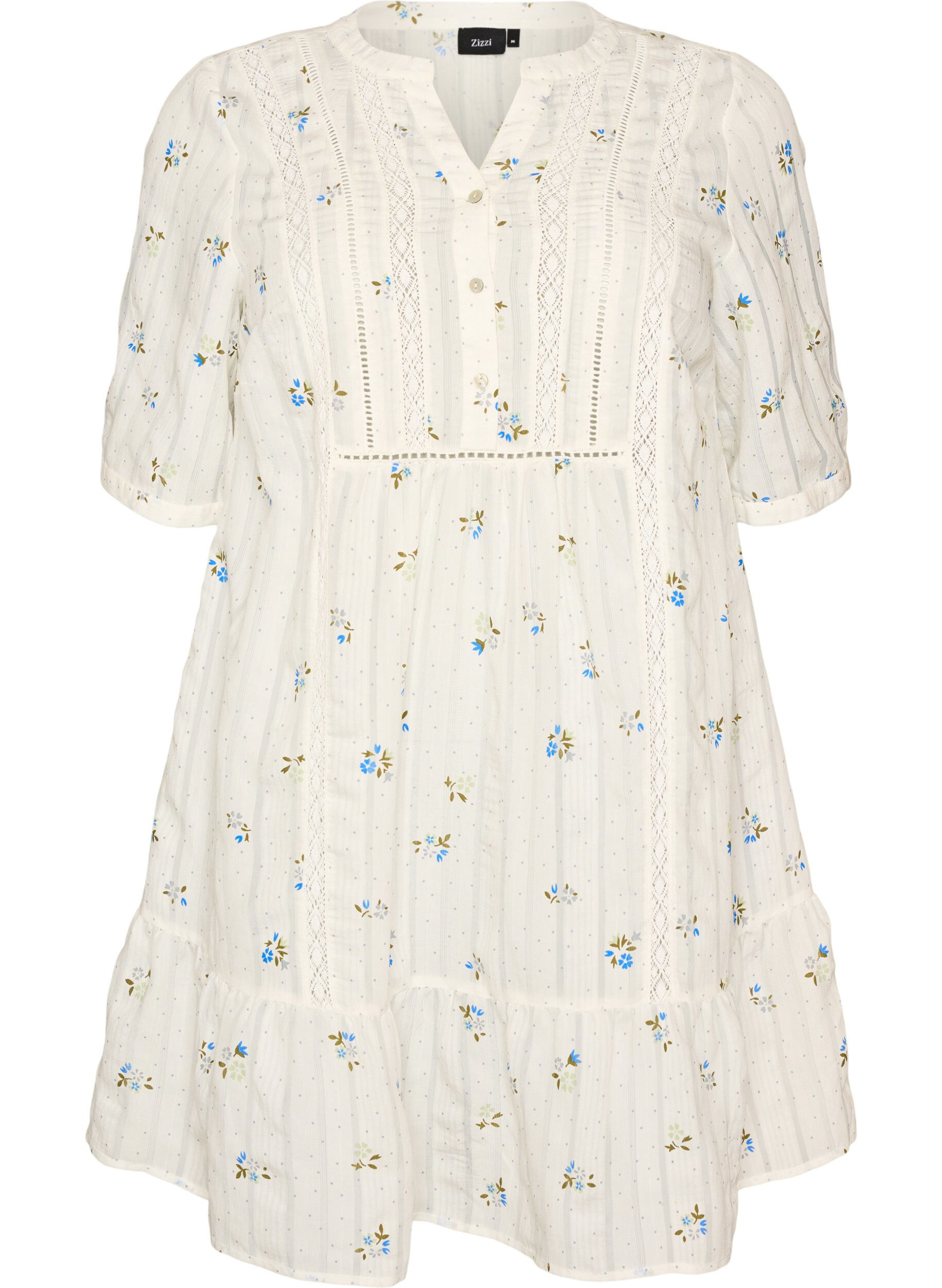 ZizziKurzes Viskosekleid mit Spitzenbesatz und A-Linien-Schnitt, Vanille, Packshot image number 0