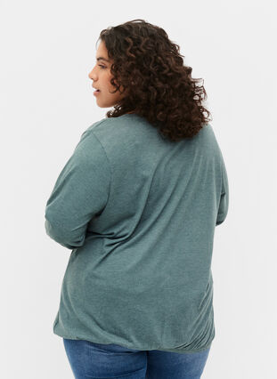 Melange-Bluse mit V-Ausschnitt, Sea Pine Mélange, Model image number 1