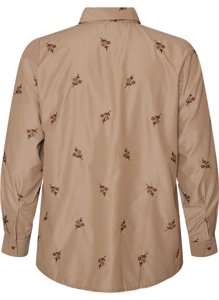 Gestreifte Bluse mit bestickten Blumen, Braun, Packshot