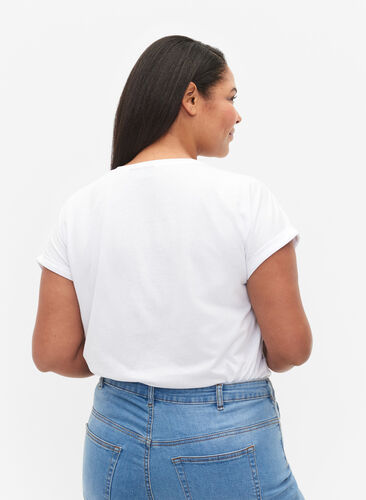 Kurzärmliges T-Shirt aus einer Baumwollmischung, Bright White, Model image number 1