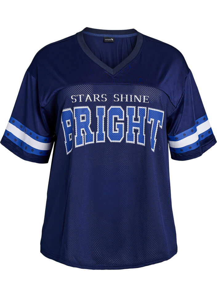 Trainingsshirt mit V-Ausschnitt und Frontprint, Blau, Packshot image number 0