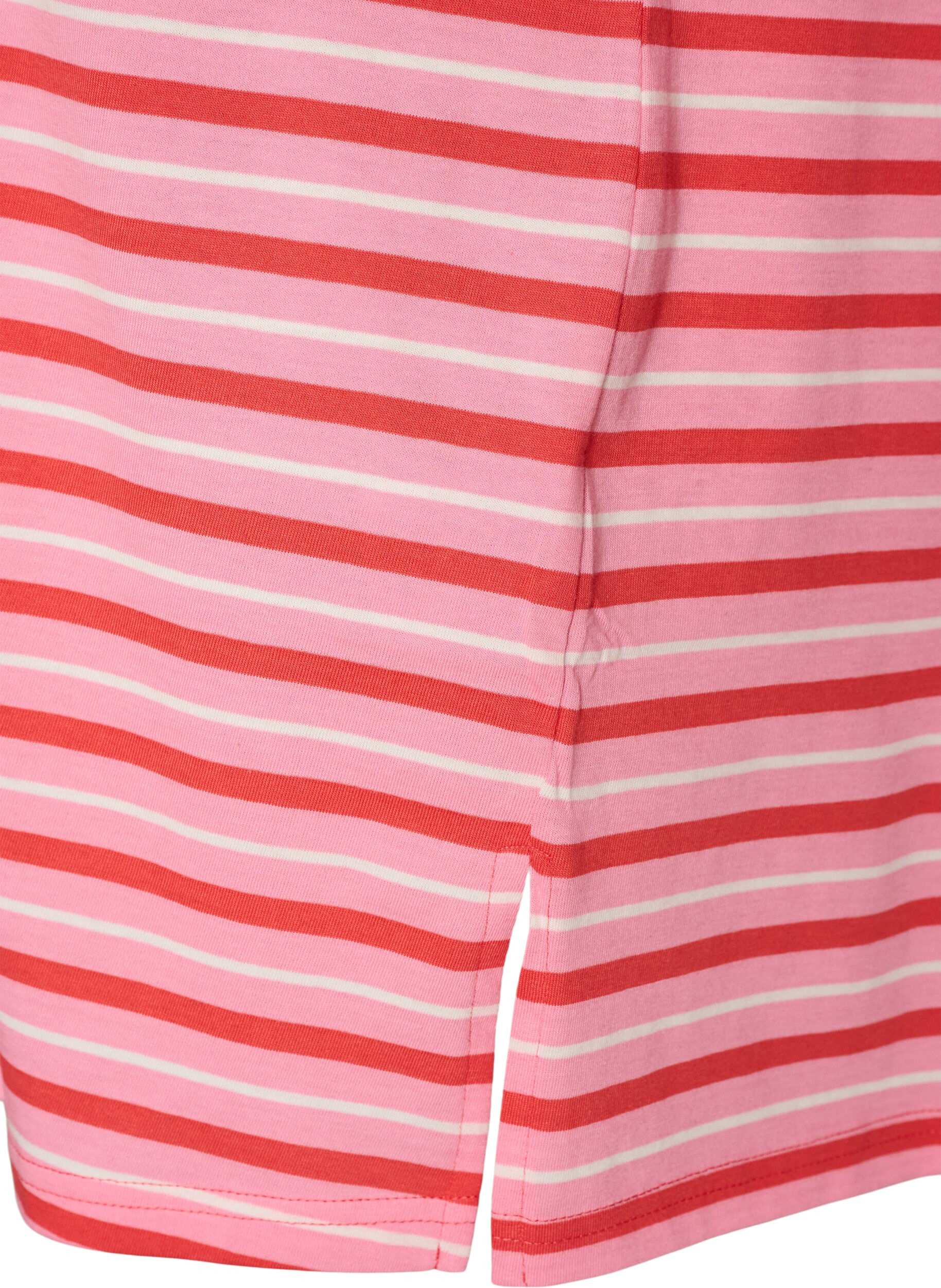 ZizziLanges oversized T-Shirt aus Bio-Baumwolle mit Streifen, Pink, Packshot image number 3