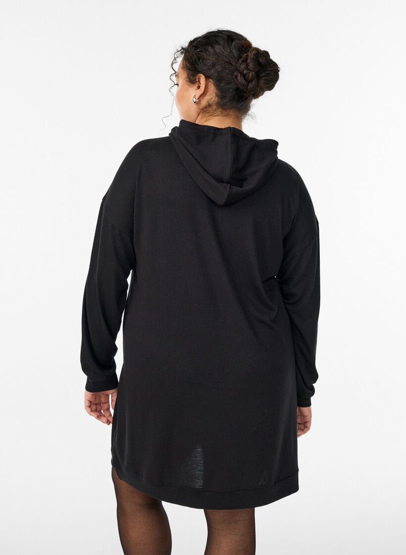 Kurzes Hoodie-Kleid mit K&auml;ngurutasche, Schwarz, Model image number 2