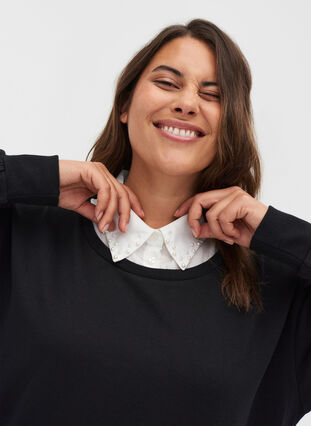 Sweatshirt mit angenähter Hemdbluse, Black, Model image number 2
